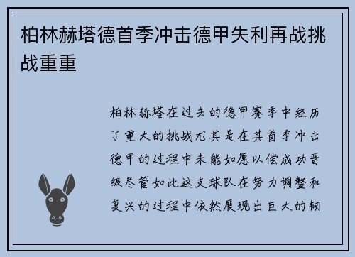 柏林赫塔德首季冲击德甲失利再战挑战重重 柏林赫塔德首季冲击德甲失利再战挑战重重